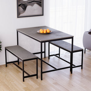 Roslyn 4 Seater Dining Table With Bench Set, Concrete Grey