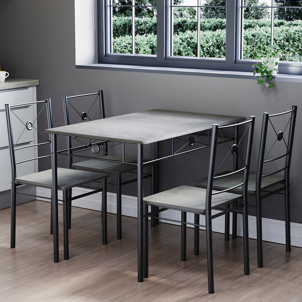 Roslyn 4 Seater Dining Set, Concrete Grey