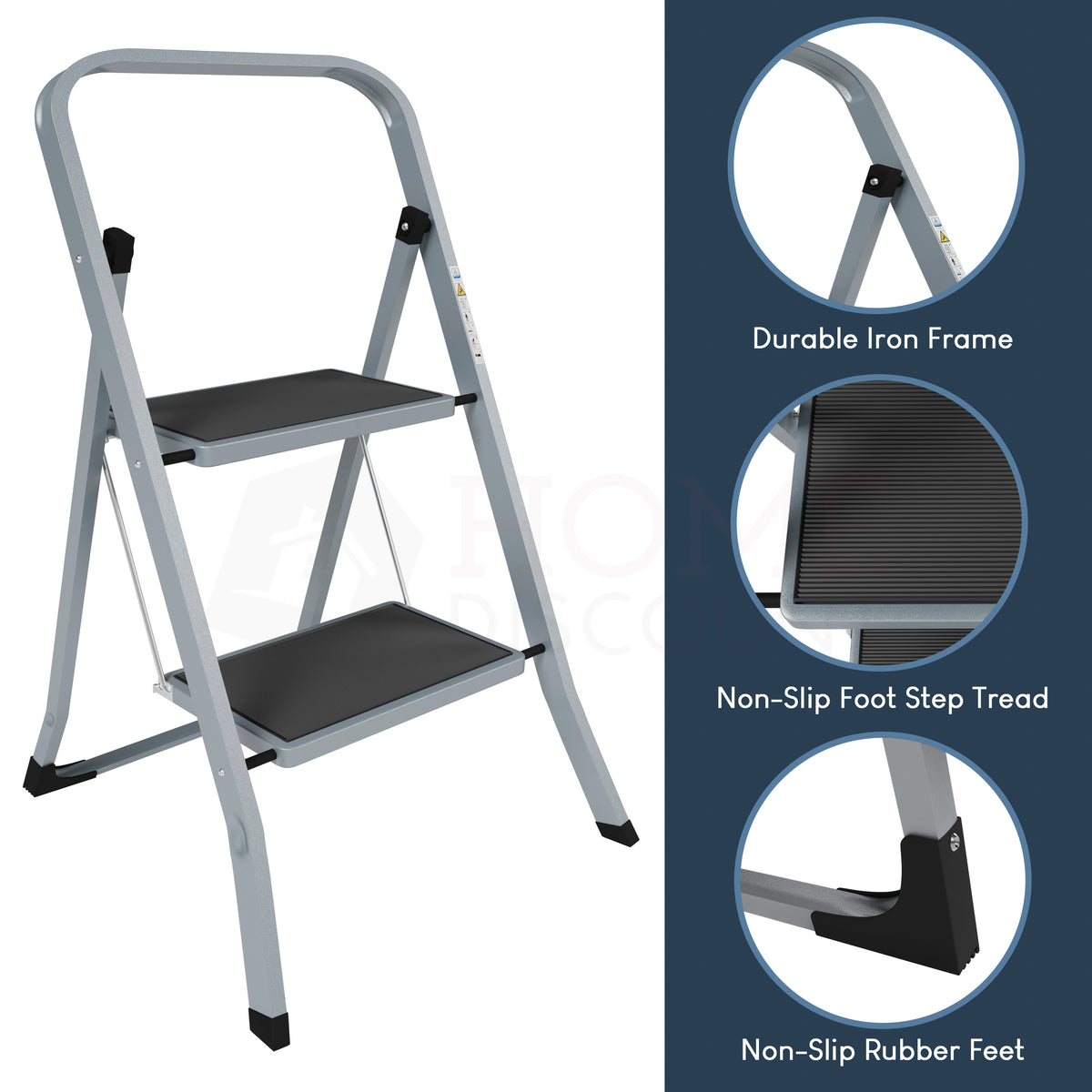 2 Step Ladder With Anti-Slip Mat, Grey