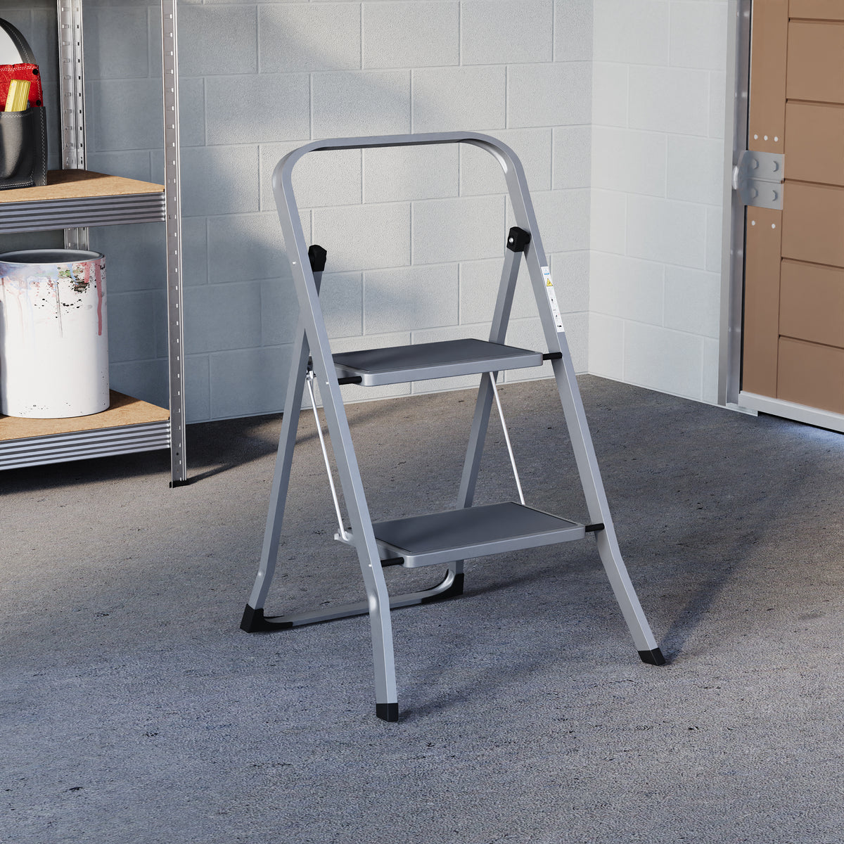2 Step Ladder With Anti-Slip Mat, Grey