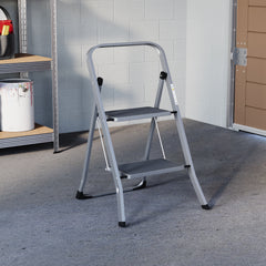 2 Step Ladder With Anti-Slip Mat, Grey