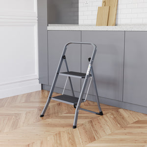 2 Step Ladder With Anti-Slip Mat, Grey