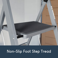 3 Step Ladder With Anti-Slip Mat, Grey