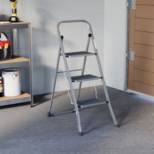 3 Step Ladder With Anti-Slip Mat, Grey