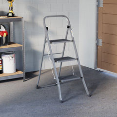 3 Step Ladder With Anti-Slip Mat, Grey