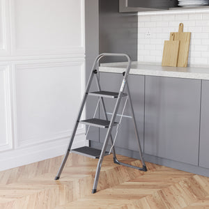3 Step Ladder With Anti-Slip Mat, Grey