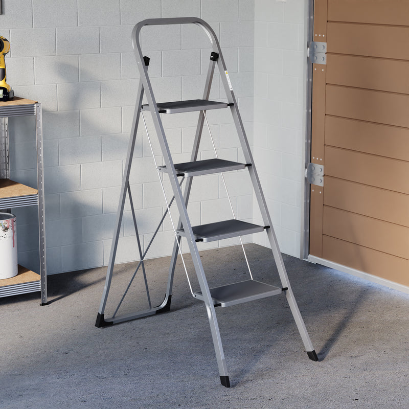 4 Step Ladder With Anti-Slip Mat, Grey