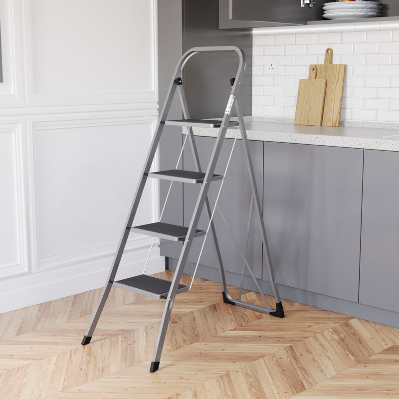4 Step Ladder With Anti-Slip Mat, Grey