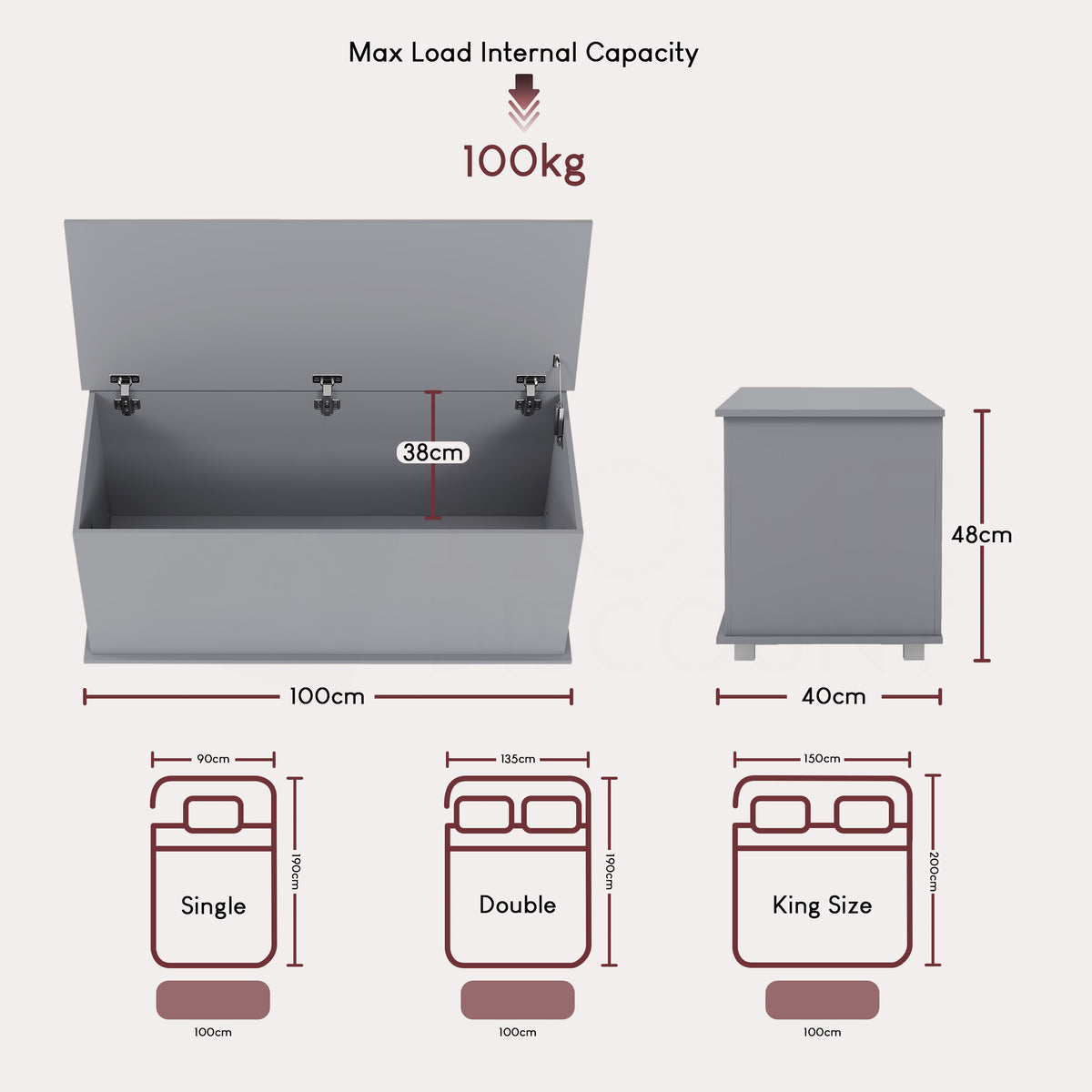 Leon Storage Ottoman - Grey