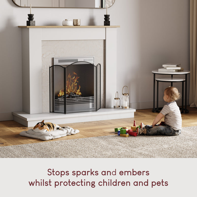 Selby 3-Panel Fire Guard - Black