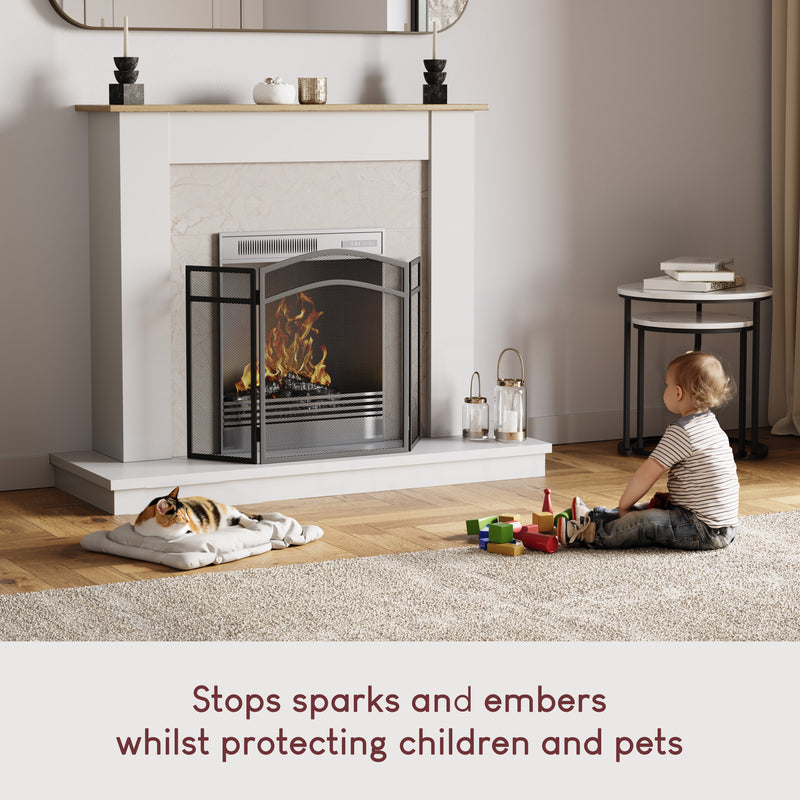 Milton 3-Panel Fire Guard - Black
