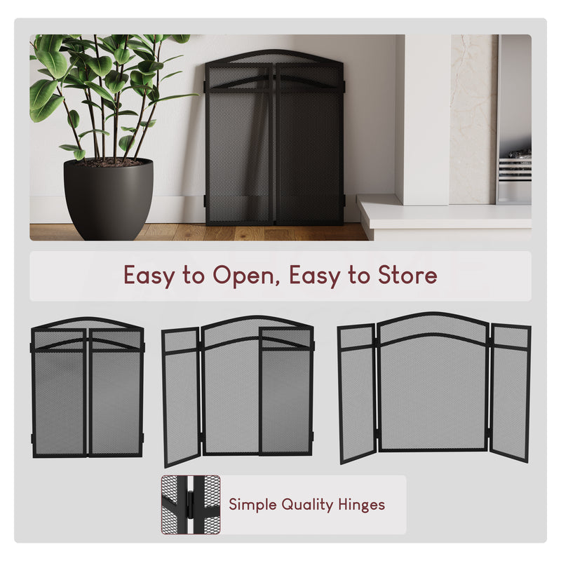 Milton 3-Panel Fire Guard - Black
