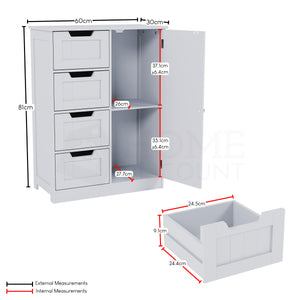 Priano 4-Drawer 1-Door Freestanding Unit, White