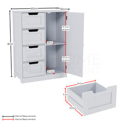 Priano 4-Drawer 1-Door Freestanding Unit, White