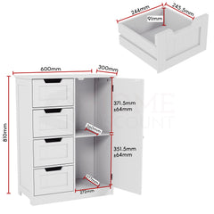 Priano 4-Drawer 1-Door Freestanding Unit - White