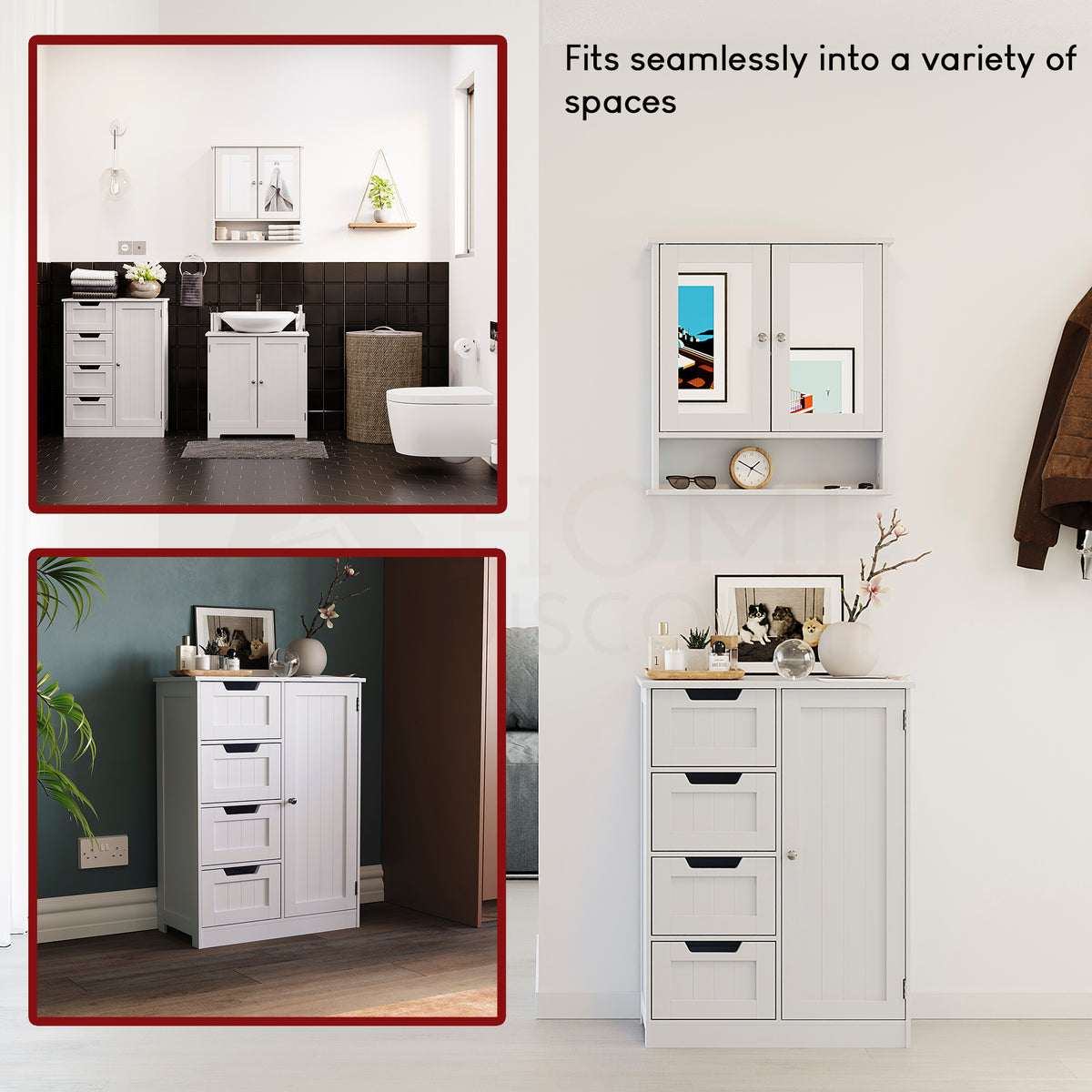 Priano 4-Drawer 1-Door Freestanding Unit, White