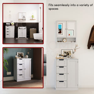 Priano 4-Drawer 1-Door Freestanding Unit, White