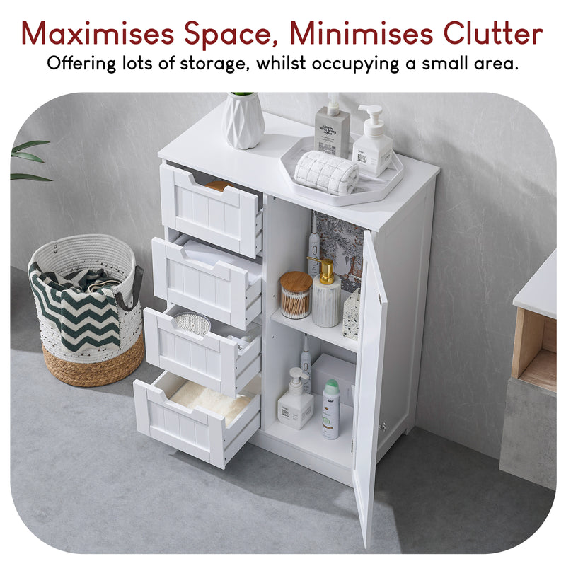 Priano 4-Drawer 1-Door Freestanding Unit, White