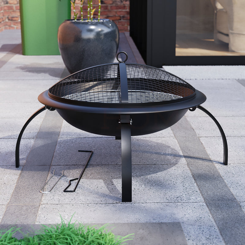 Folding Steel Fire Pit, Large - Black