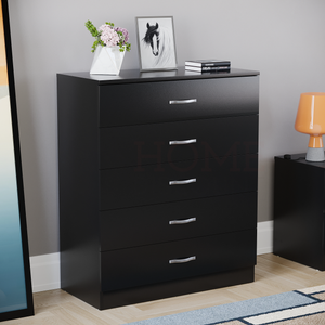 Riano 5 Drawer Chest Black Bedroom Storage Unit
