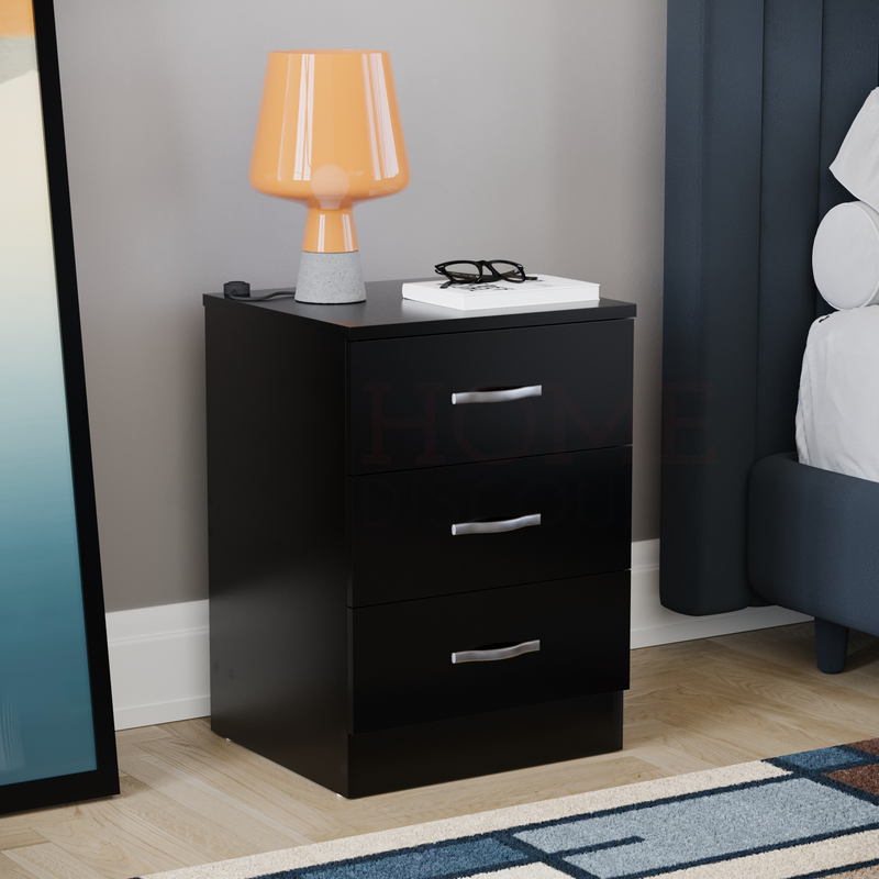 Riano 3-Drawer Bedside Chest - Black