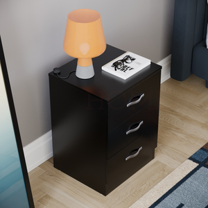 Riano 3-Drawer Bedside Chest, Black