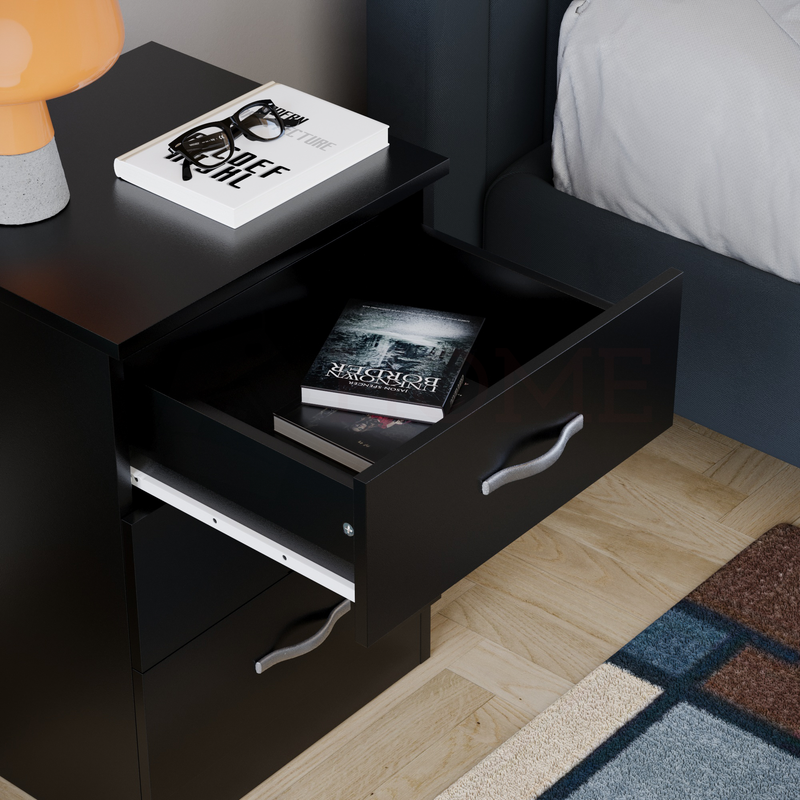 Riano 3 Drawer Bedside Chest, Black