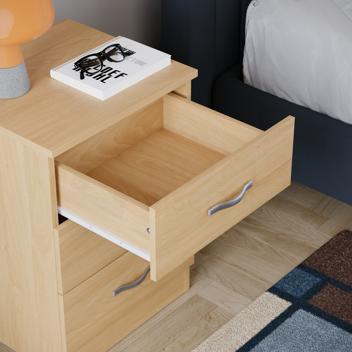 Riano 3-Drawer Bedside Chest, Pine