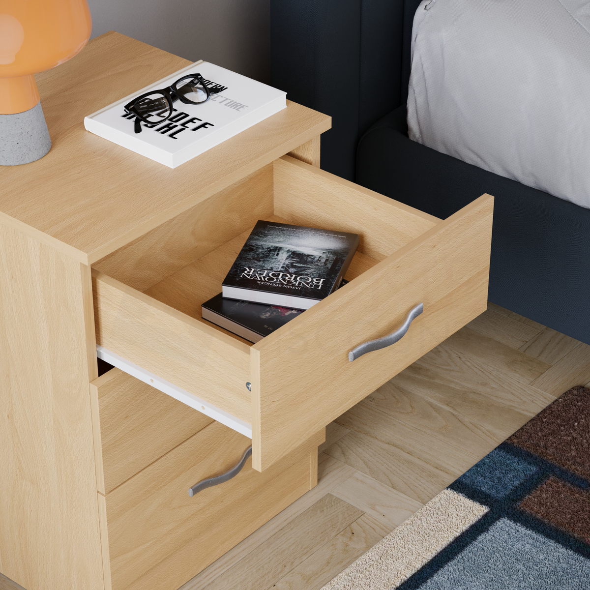 Riano 3-Drawer Bedside Chest, Pine