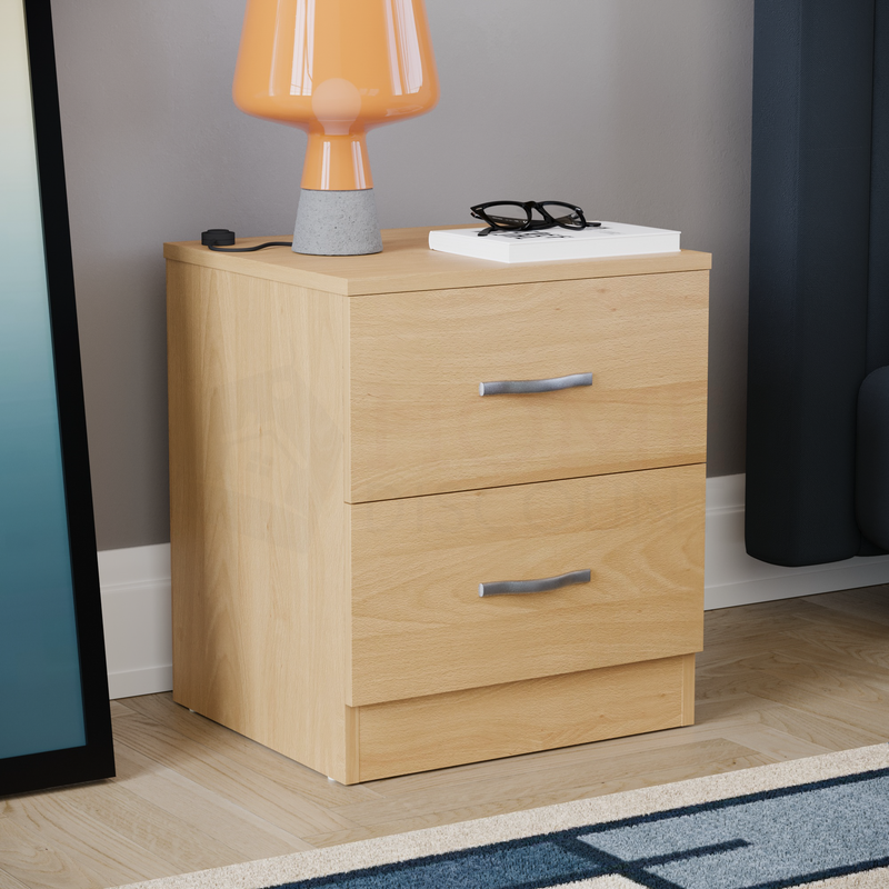 Riano 2 Drawer Bedside Chest, Pine