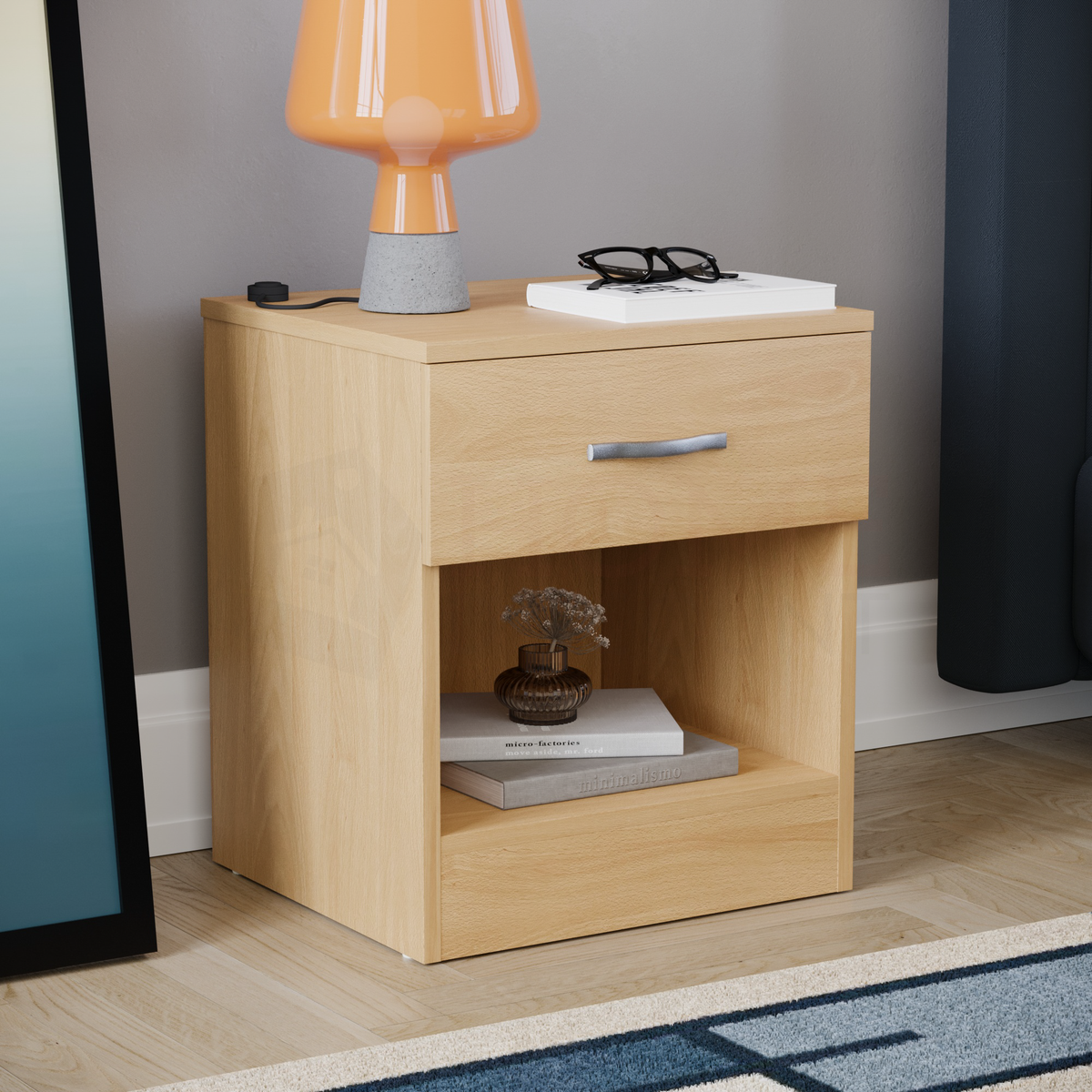 Riano 1 Drawer Bedside Chest Pine Bedroom Storage Unit
