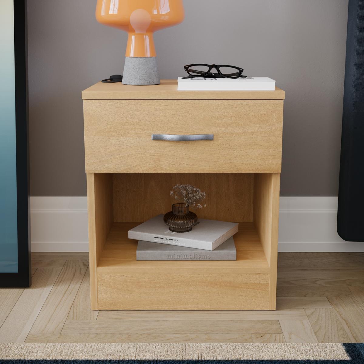 Riano 1-Drawer Bedside Chest, Pine