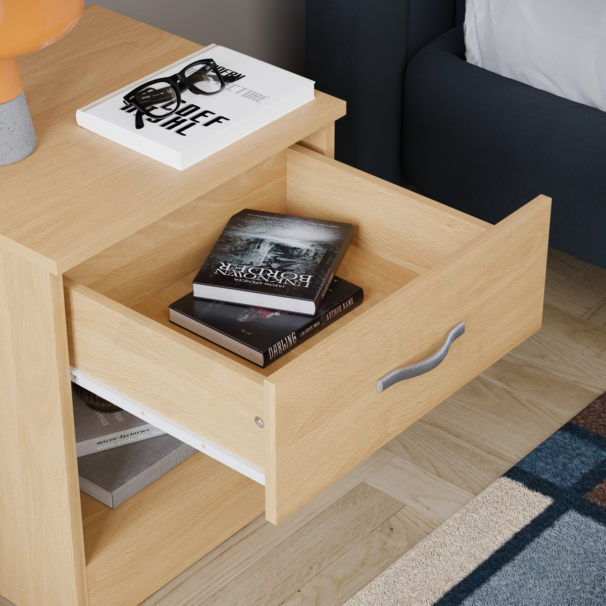 Riano 1-Drawer Bedside Chest, Pine