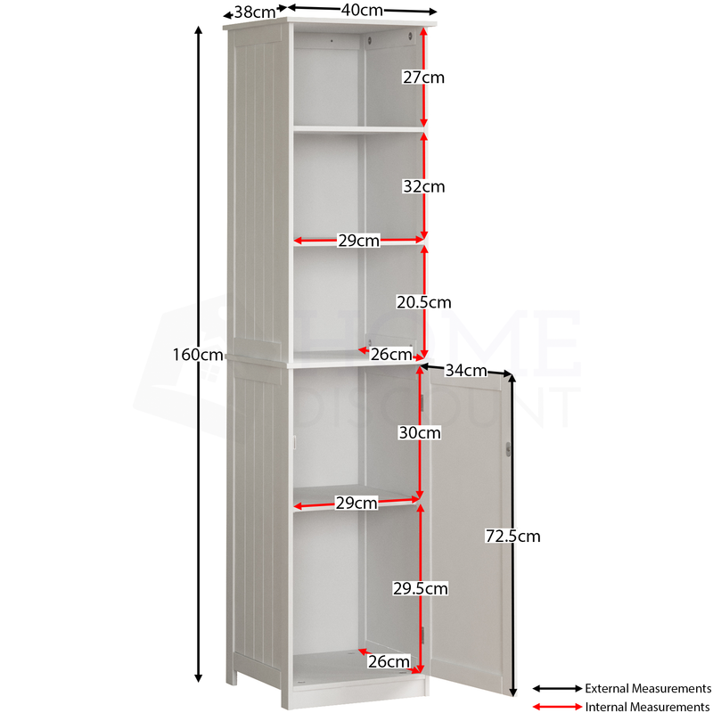 Priano 1 Door 2 Shelf Tall Cabinet