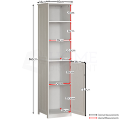 Priano 1 Door 2 Shelf Tall Cabinet