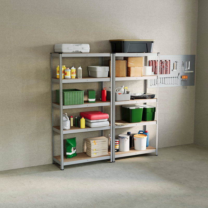 5-Tier Shelf, Galvanised - 2 Bay