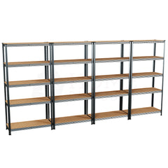 5-Tier Shelf, Galvanised - 4 Bay