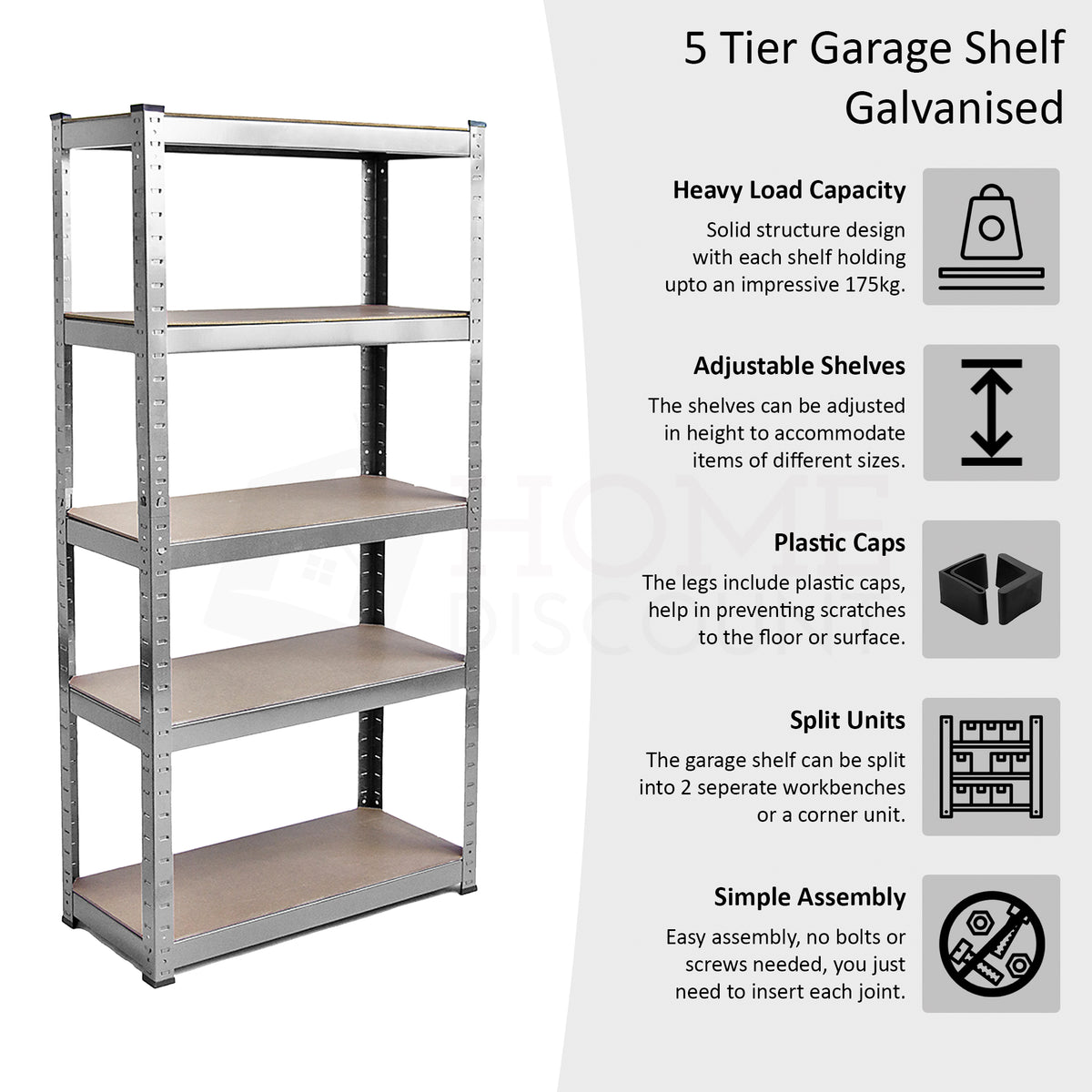 5-Tier Shelf, Large, Galvanised - 2 Bay