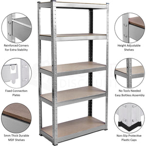 5-Tier Shelf, Large, Galvanised - 2 Bay