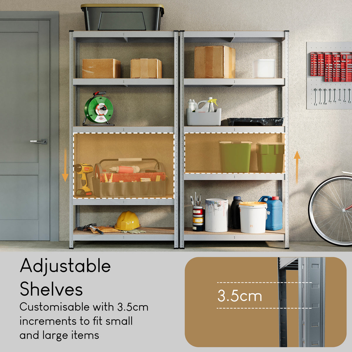 5-Tier Shelf, Large, Galvanised - 2 Bay