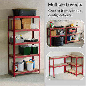 5-Tier Shelf, Red - 3 Bay