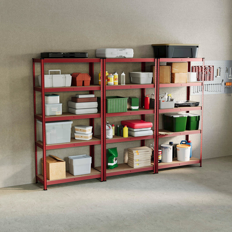 5-Tier Shelf, Red - 3 Bay
