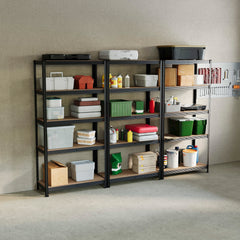 5-Tier Shelf, Large, Black - 3 Bay