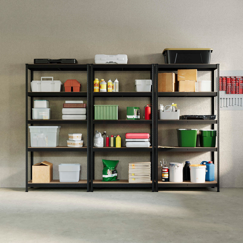 5-Tier Shelf, Large, Black - 3 Bay