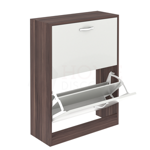 2-Drawer Shoe Cabinet, Walnut & White