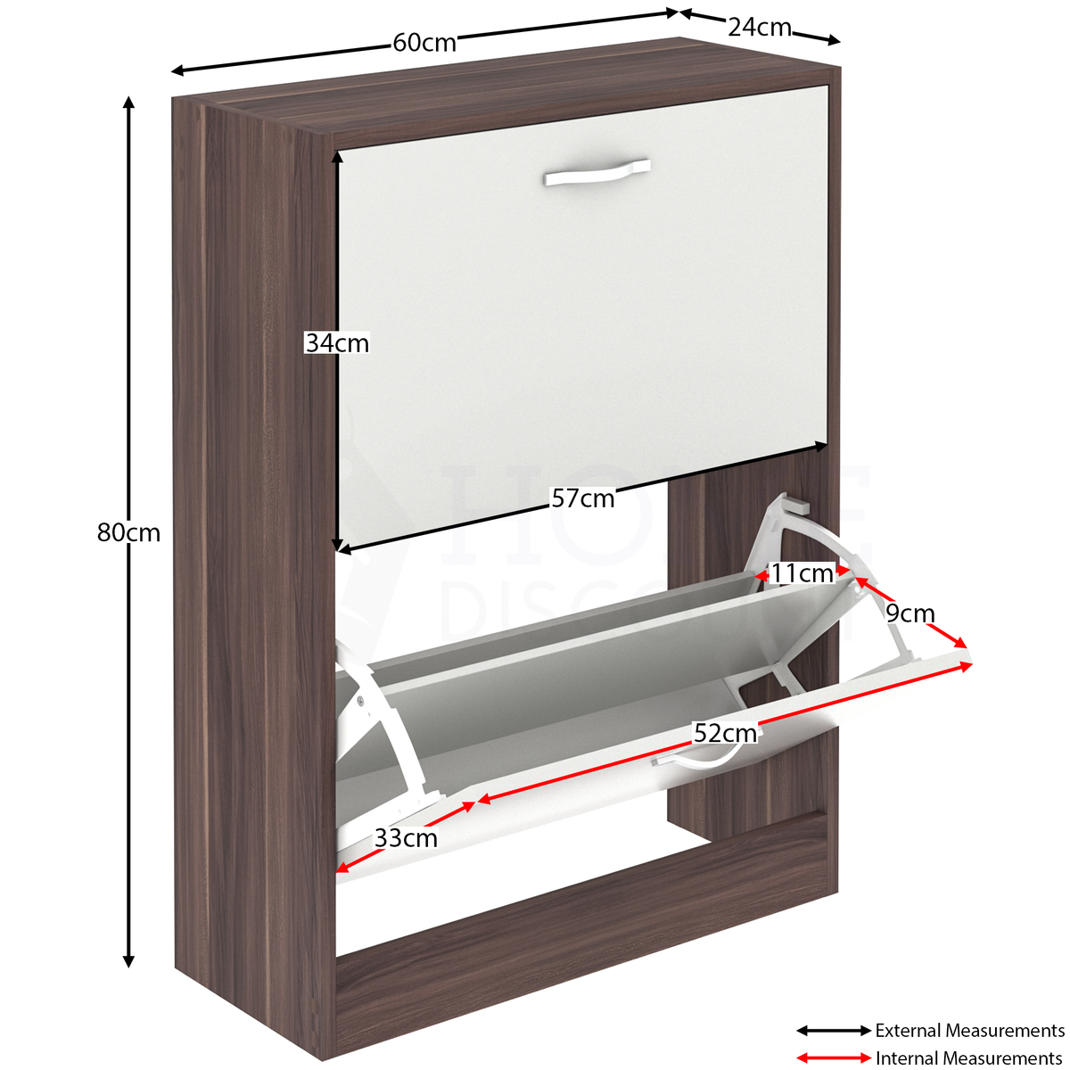 2-Drawer Shoe Cabinet, Walnut & White