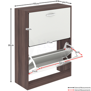 2-Drawer Shoe Cabinet, Walnut & White