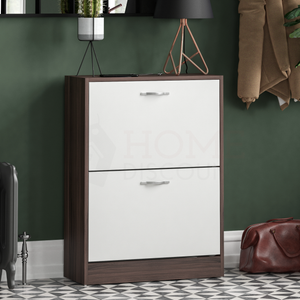 2-Drawer Shoe Cabinet, Walnut & White