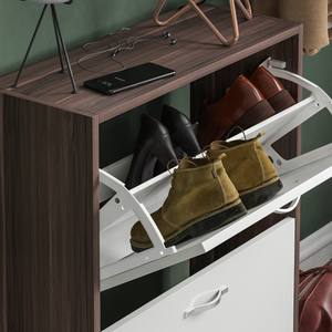 2-Drawer Shoe Cabinet, Walnut & White