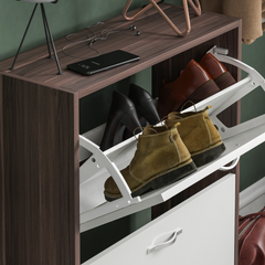 2 Drawer Shoe Cabinet, Walnut & White